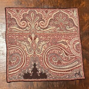 Ralph Lauren silk and wool 21" square scarf with paisley motif and brown back